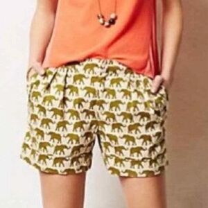 Anthropologie Cartonnier Elephant Safari Shorts Cotton Blend Pockets Size 8